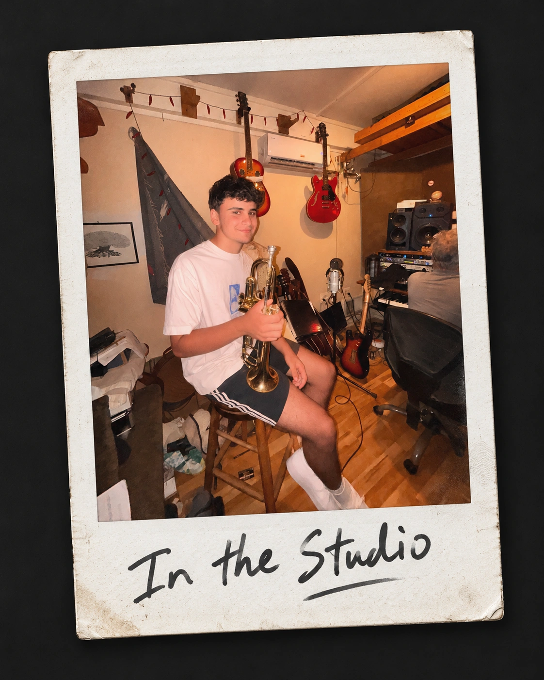 Evan and Juliet recording Dance With The Monster — studio photograph 2