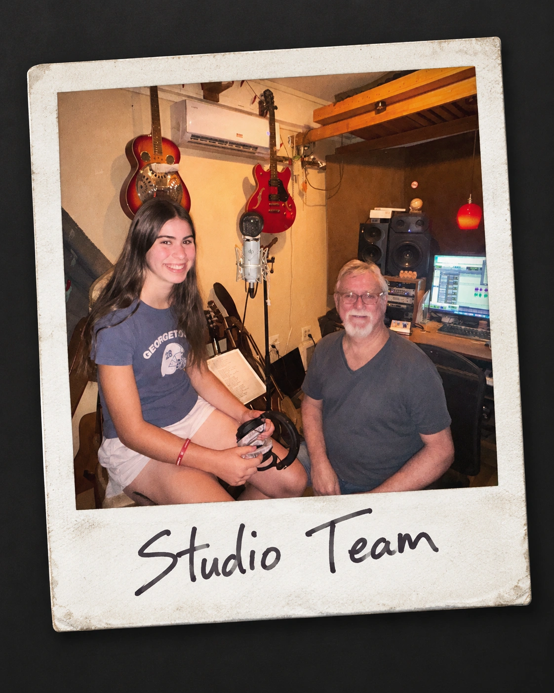 Evan and Juliet recording Dance With The Monster — studio photograph 7